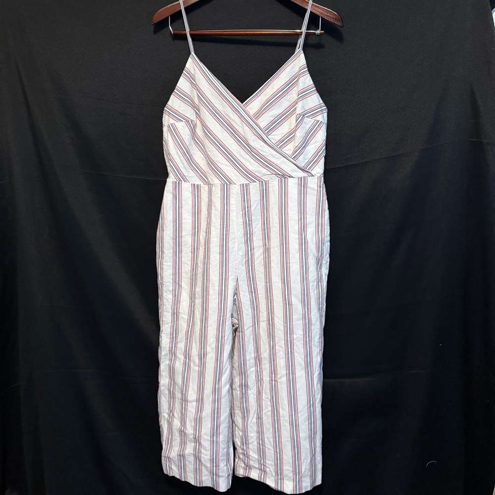 Banana Republic Womens Linen Blend Jumpsuit Size 12P Stripe Casual Work Resort